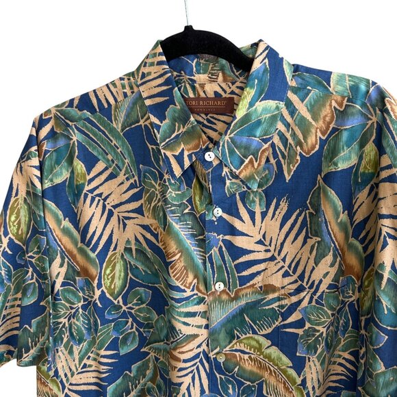 Tori Richard Vintage Hawaiian Green Blue Palm Leaf Print Cotton Lawn Aloha Shirt - Picture 7 of 9